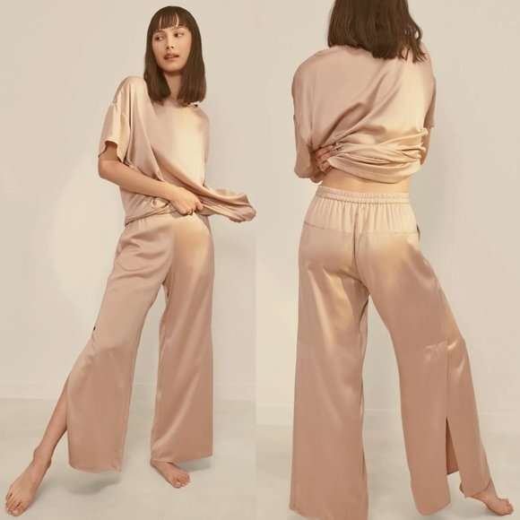 lunya Other - NWOT Lunya Washable Silk Oversized Tee & Pant Set Sz XS in Otium Tan